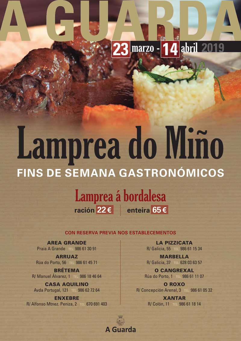 A Guarda pecha esta fin de semana a programación dos fins de semana gastronómicos que dende o pasado 23 de marzo oferta este manxar do Río Miño en 10 bares e restaurantes co obxectivo de potenciar A Guarda como destino gastronómico da lamprea.
