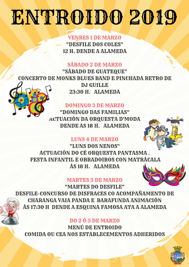 Desde la Concejalía de Cultura se invita nuevamente a toda a ciudadanía a participar en esta variada e animada programación para disfrutar del Carnaval Guardes que tendrá inicio el viernes 1 de marzo con el Desfile de los Coles a partir de las 12:00h desde la Alameda de A Guarda hasta la Esquina del Gallo, bajo la organización de los Colegios de A Guarda.
