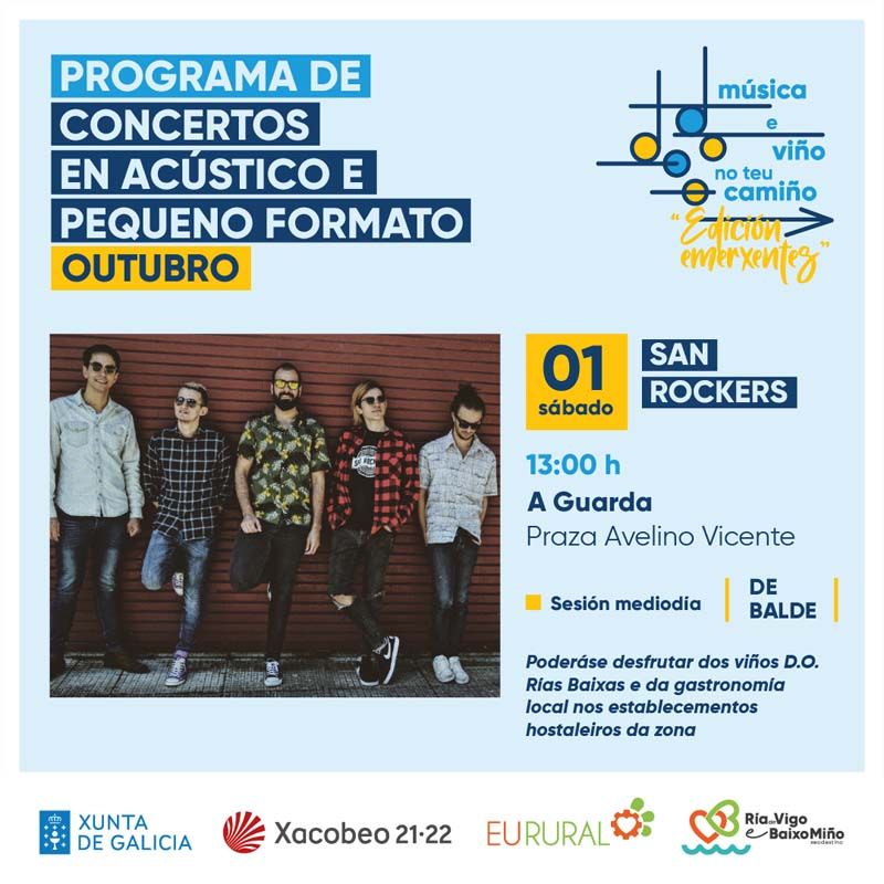 Este sábado el concierto de San Rockers abre el ciclo de conciertos “Música e viño no teu camiño”